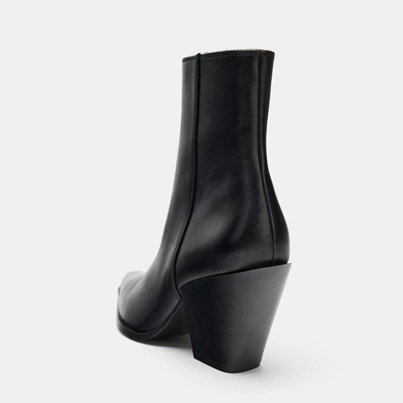 Women's Leather Square Toe Western Ankle Boots