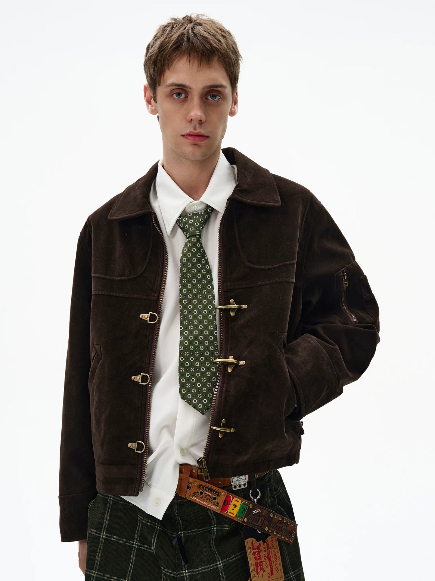 Deconstructed Clasp Suede Jacket