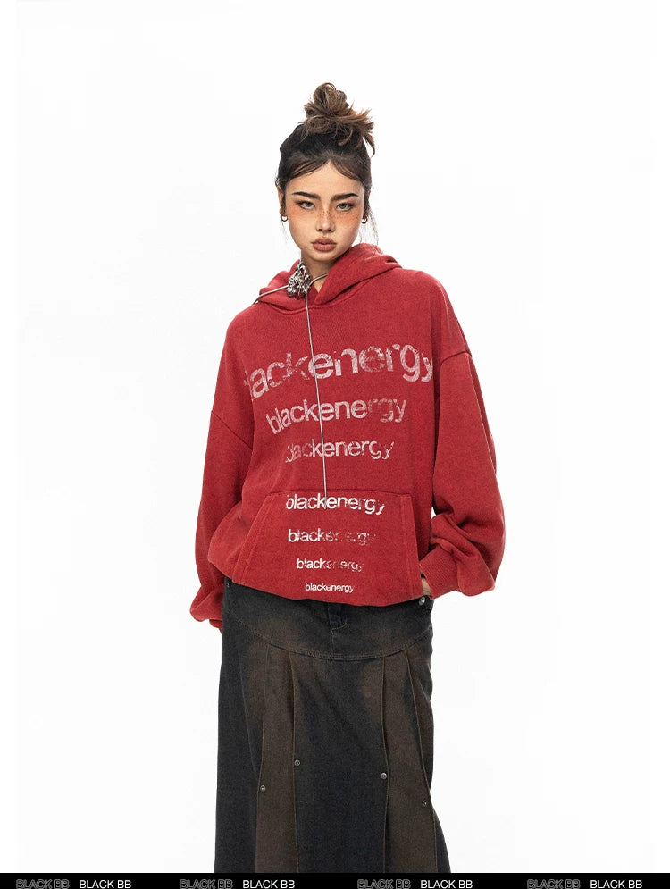 Washed Letter Print Hoodie