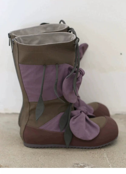 Round Toe Bow Detail Mid-Calf Boots product photo