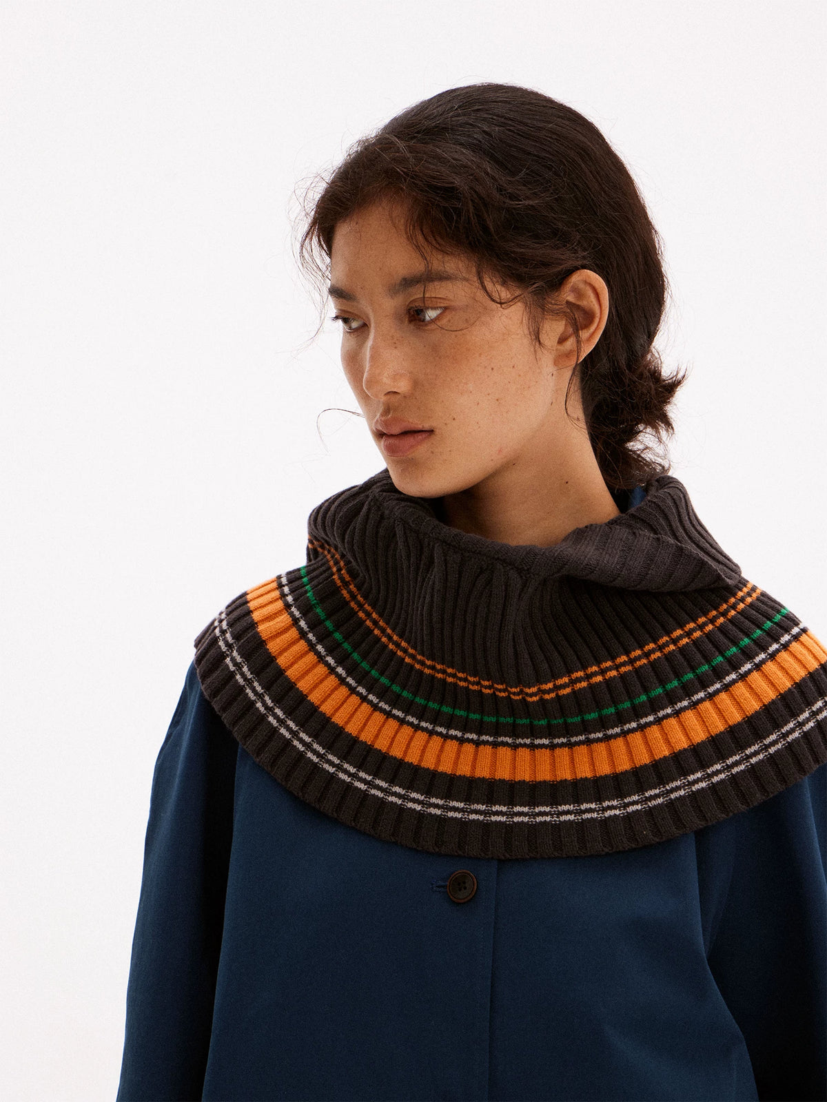 Striped Wool Blend Shoulder Cape