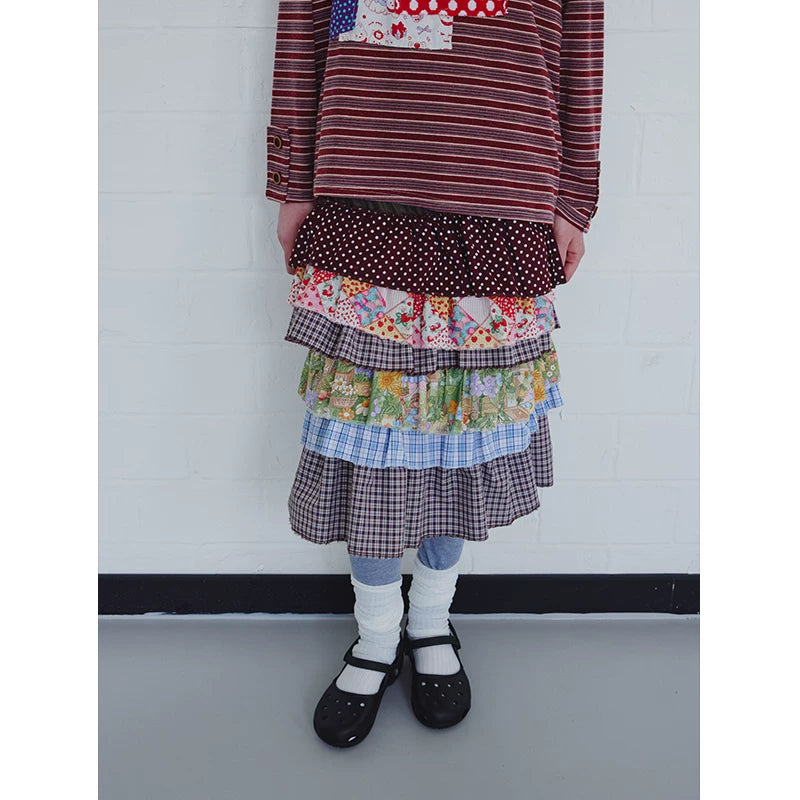 Colorblock Tiered Midi Skirt