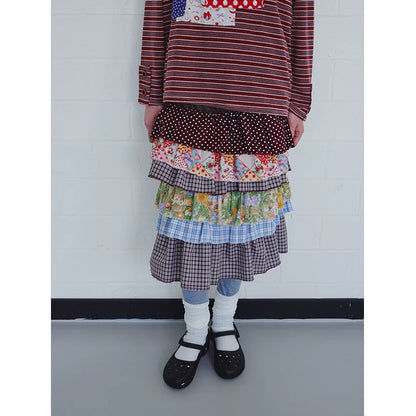 Colorblock Tiered Midi Skirt