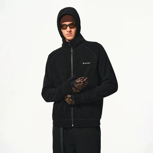 Black waffle-knit zip jacket