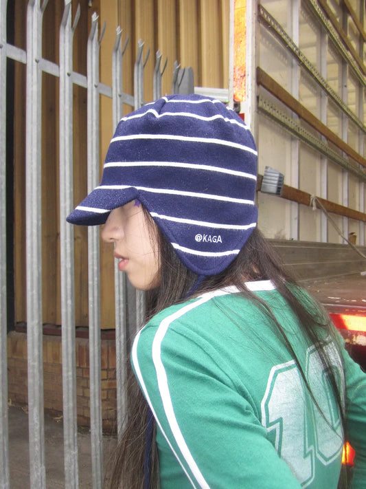 Star Print Earflap Beanie in Navy, Pink, Army Green and Dark Brown color