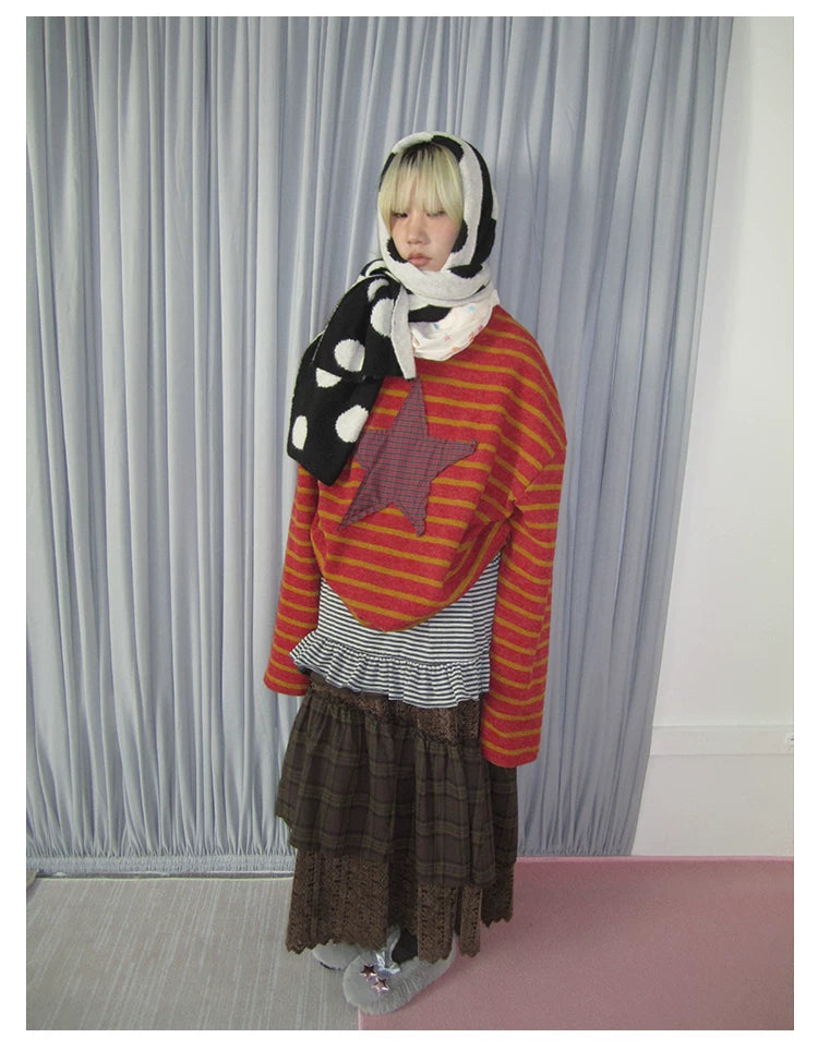 Star Stripe Patchwork Knit Sweater