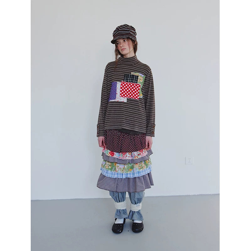 Colorblock Tiered Midi Skirt