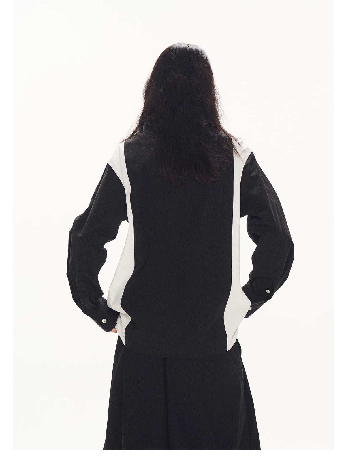 Contrast Stripe Button Up Shirt black and white front view