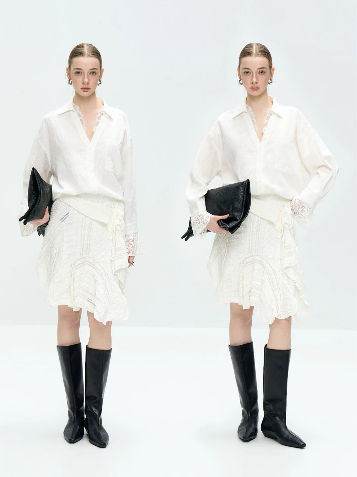 Asymmetric Lace Tiered Mini Skirt
