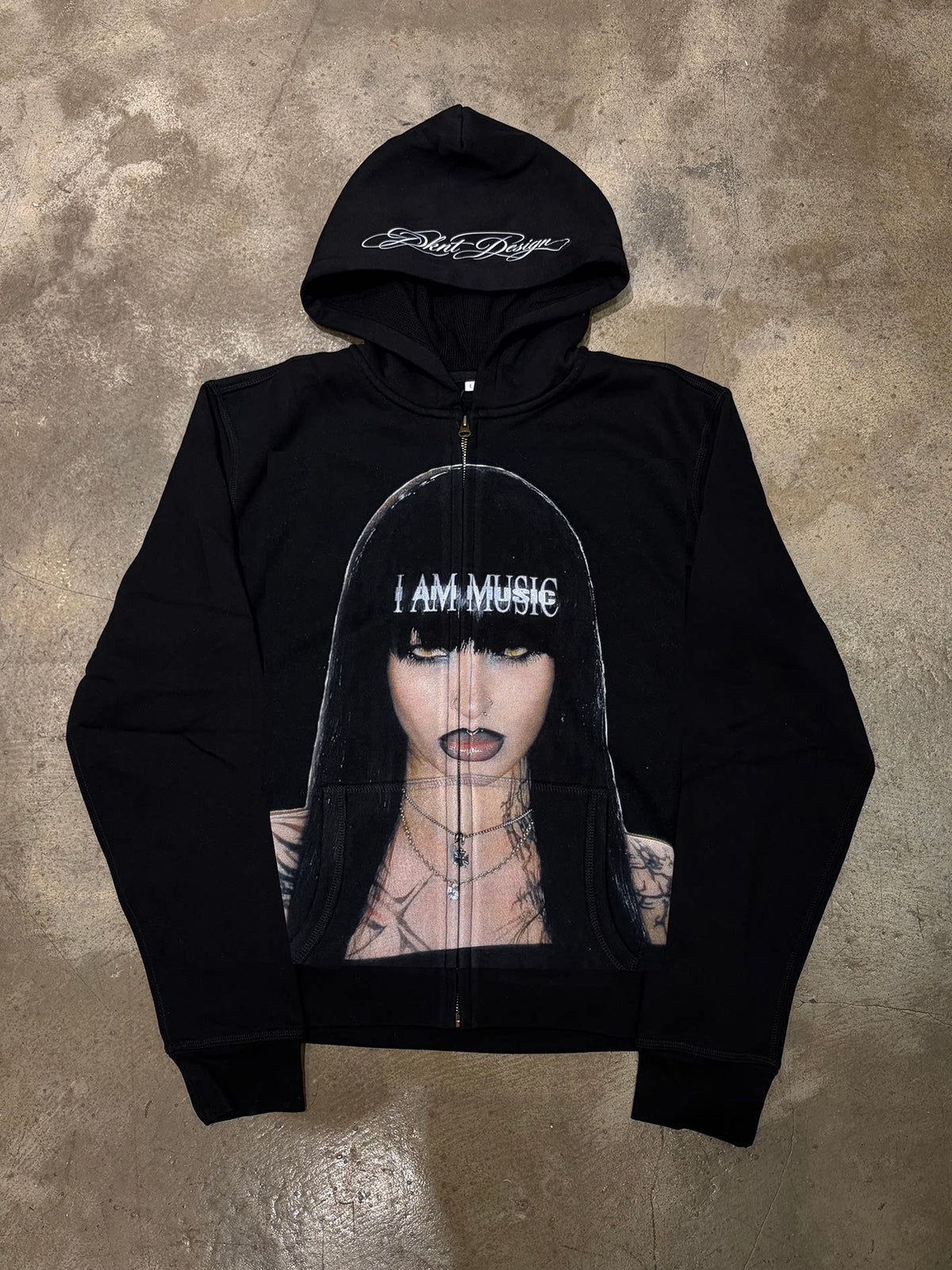 Graphic Fleece-Lined Zip Hoodie in black