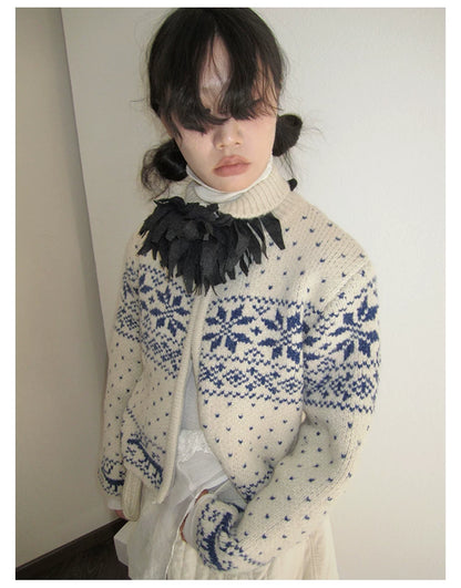Fair Isle Cropped Knit Cardigan