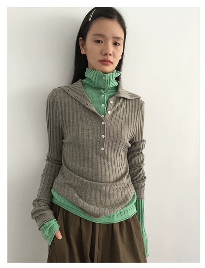 Ribbed Mock-Neck Knit Top
