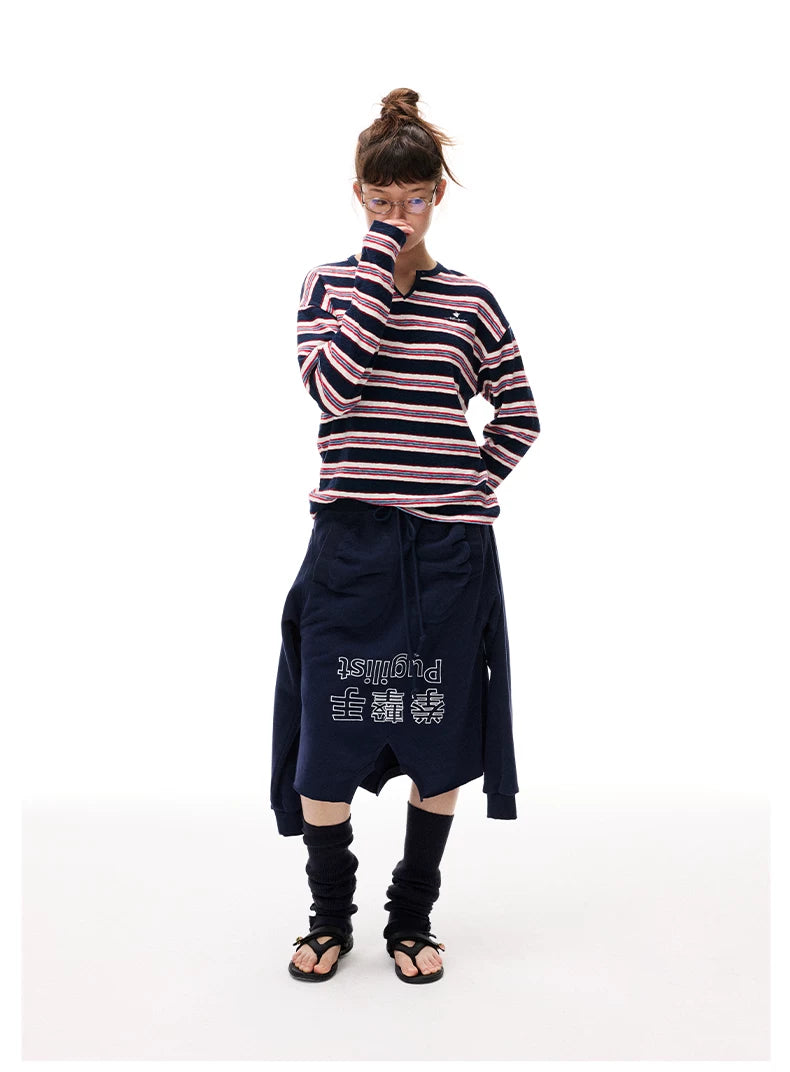 Detachable Sleeve Distressed Midi Skirt