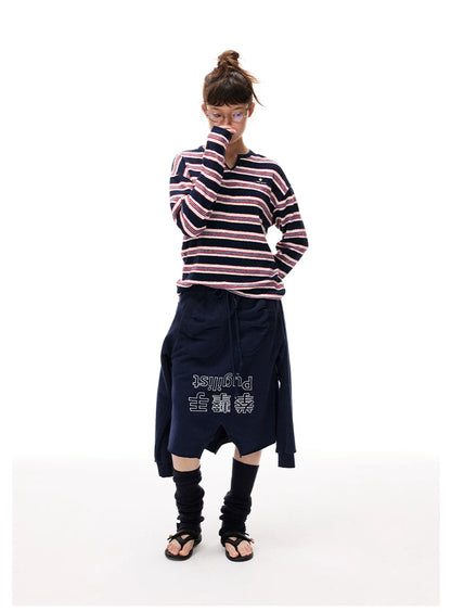 Detachable Sleeve Distressed Midi Skirt