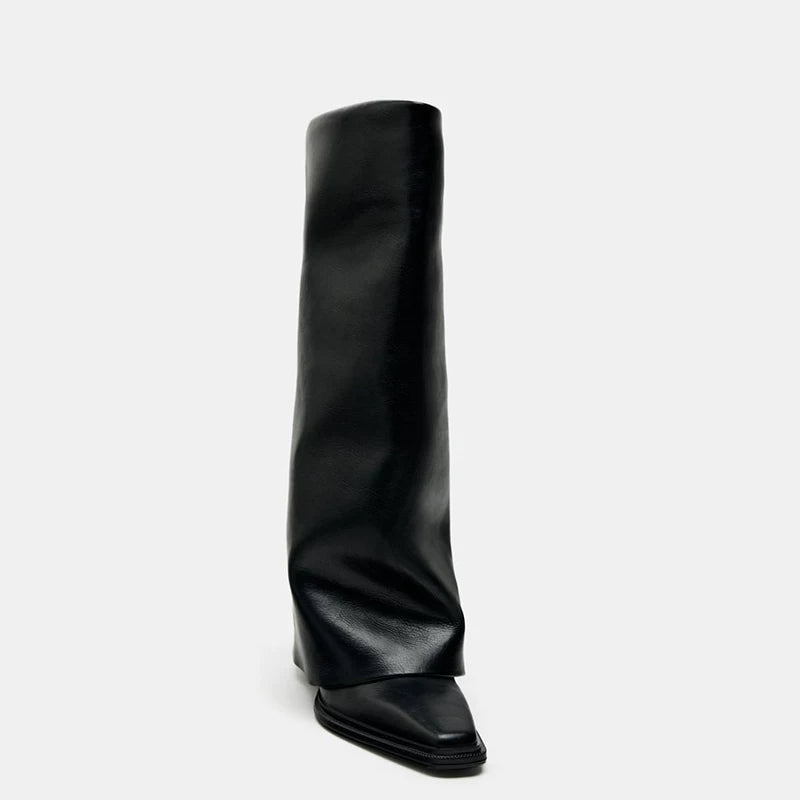 Women's Square Toe Wide-Shaft Block Heel Knee-High Boots