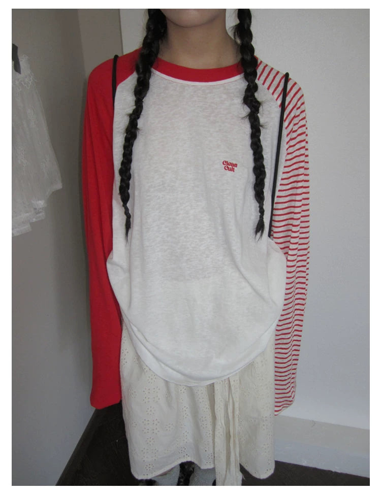 Colorblock-Raglan-Streifen-Langarmshirt