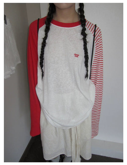 Colorblock-Raglan-Streifen-Langarmshirt