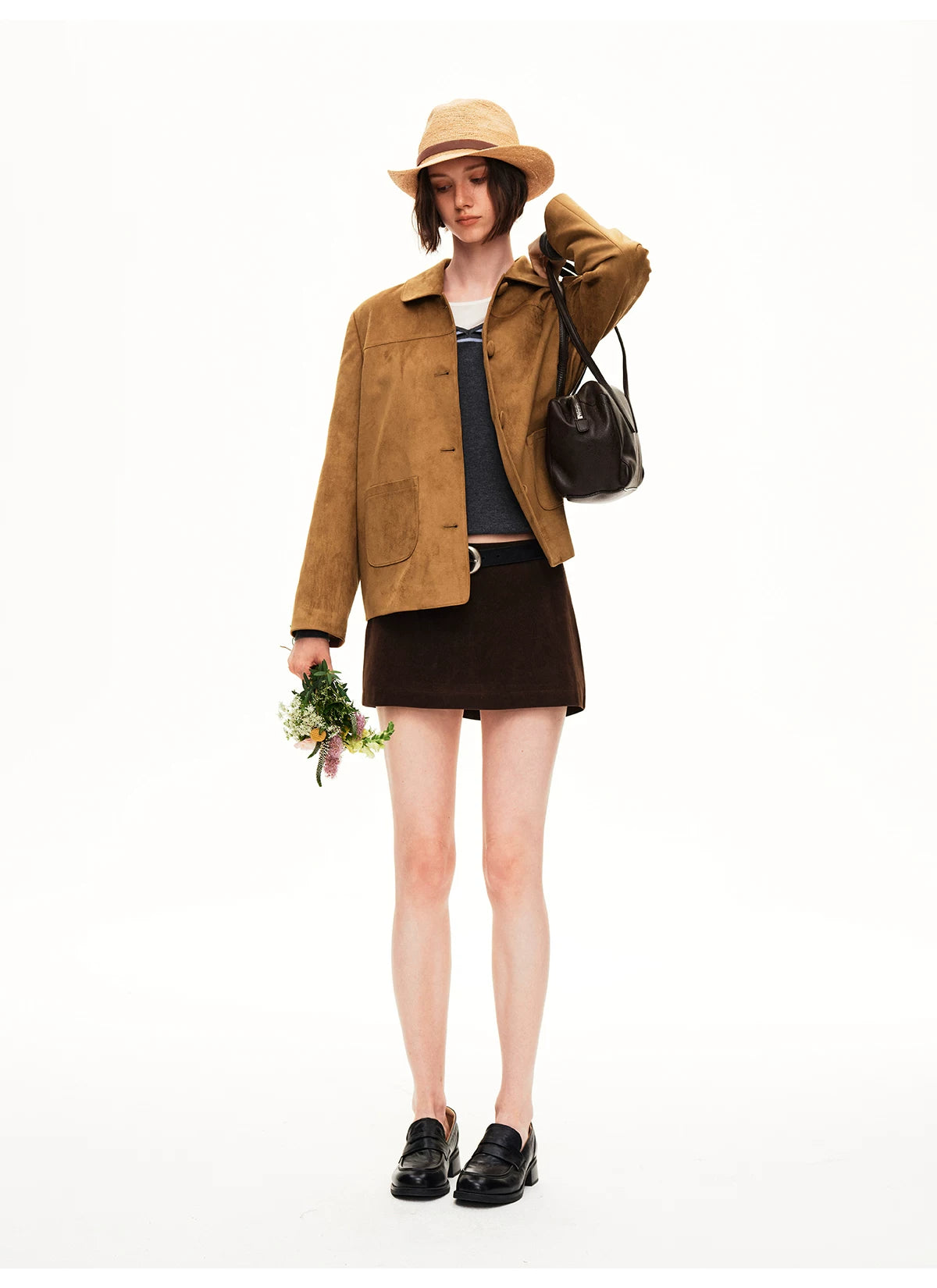 Suede-Effect Cropped Jacket - 360 view 3