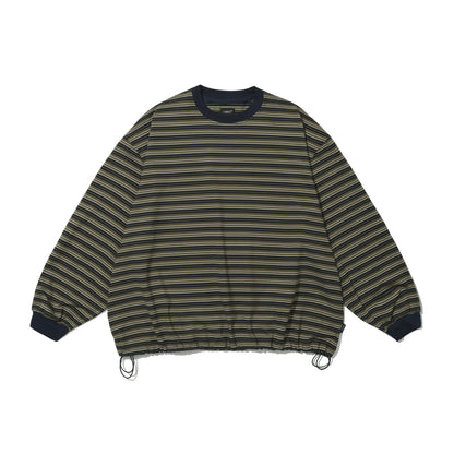 Striped Drawstring Long Sleeve Tee in green stripe product photo
