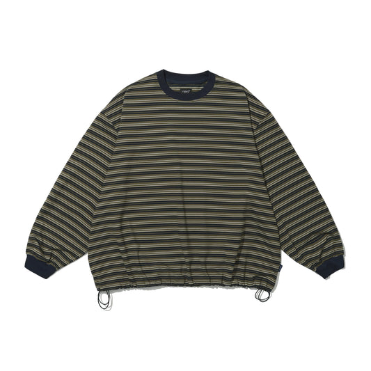 Striped Drawstring Long Sleeve Tee in green stripe product photo
