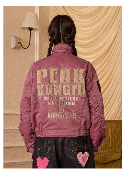 Washed Quilted Patch Embroidered Jacket
