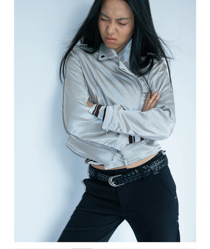Pearl Silver Moto Jacket in silver product photo