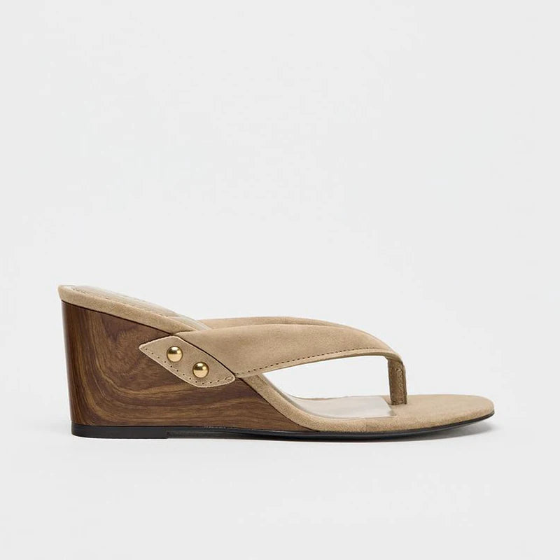 Women's Wood-Look Wedge Heel Thong Sandals