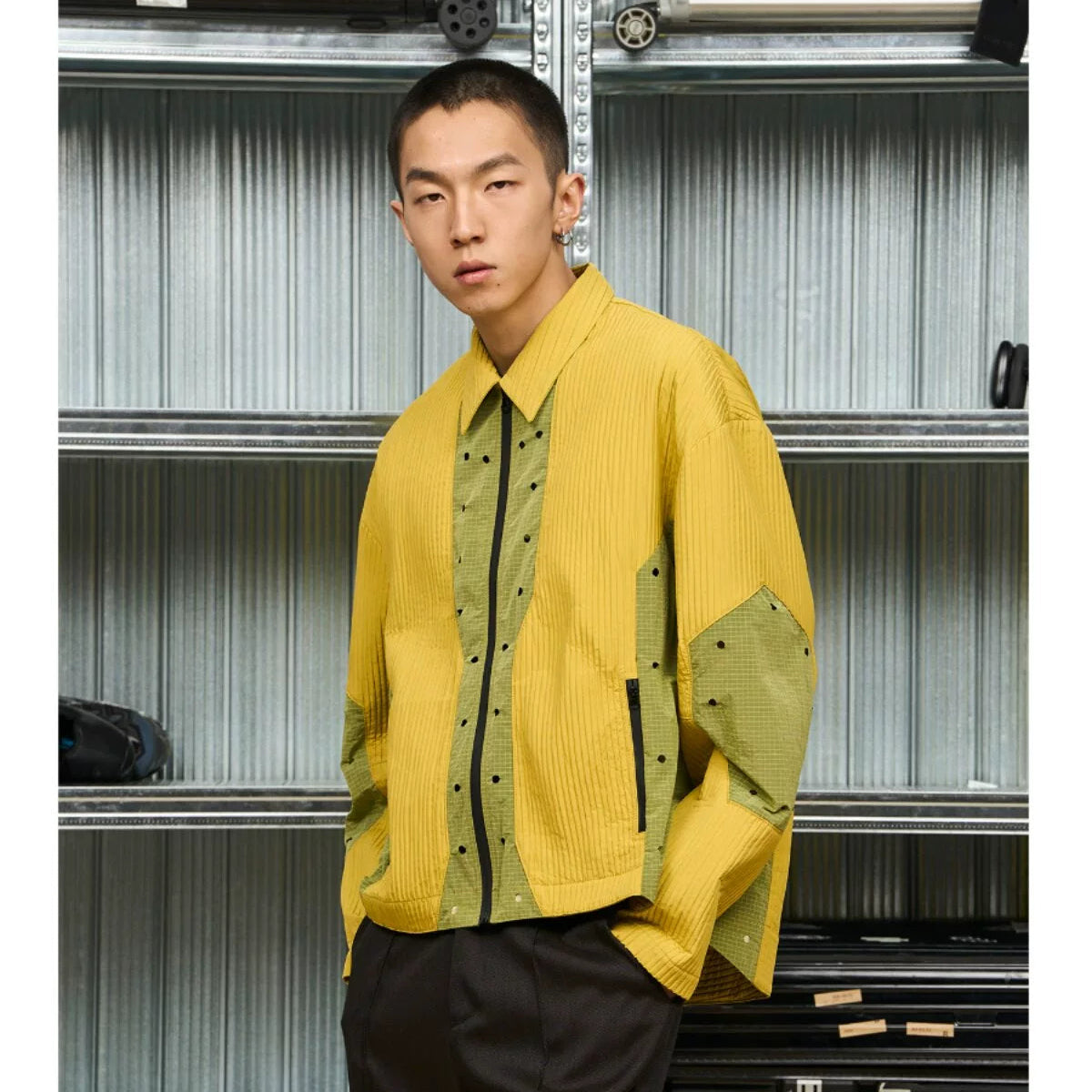 7440 37 1 Two-Tone Textured Collared Jacket