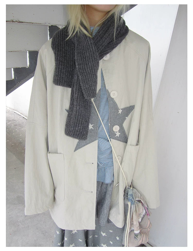 Star Print Mid-Length Button Cardigan