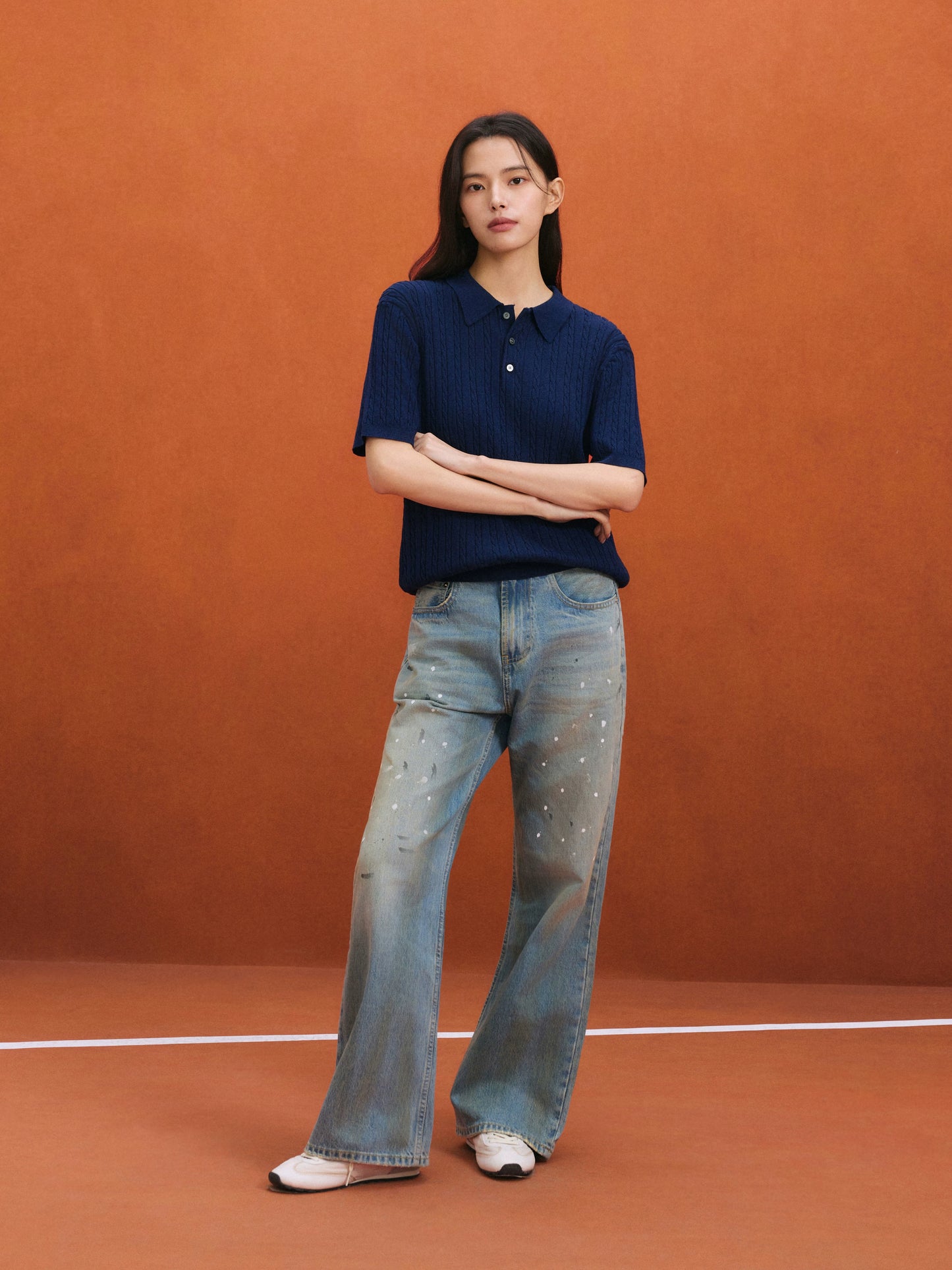 Paint-Splatter Washed Straight-Leg Jeans