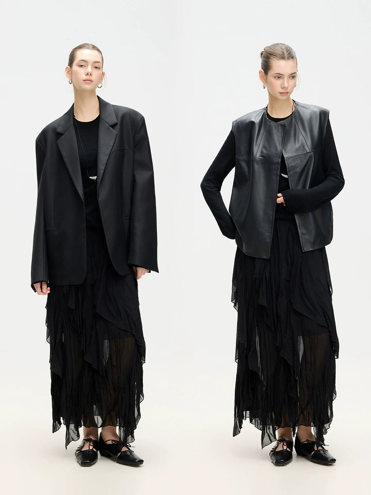 Asymmetric Mesh Pleated Midi Skirt