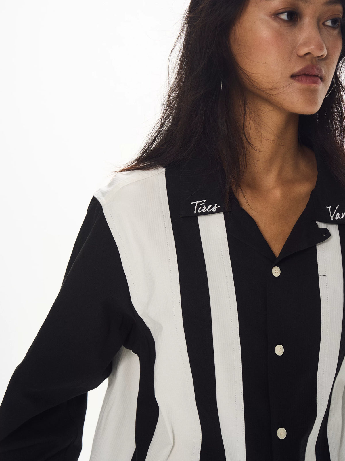 Contrast Stripe Button Up Shirt black and white product view