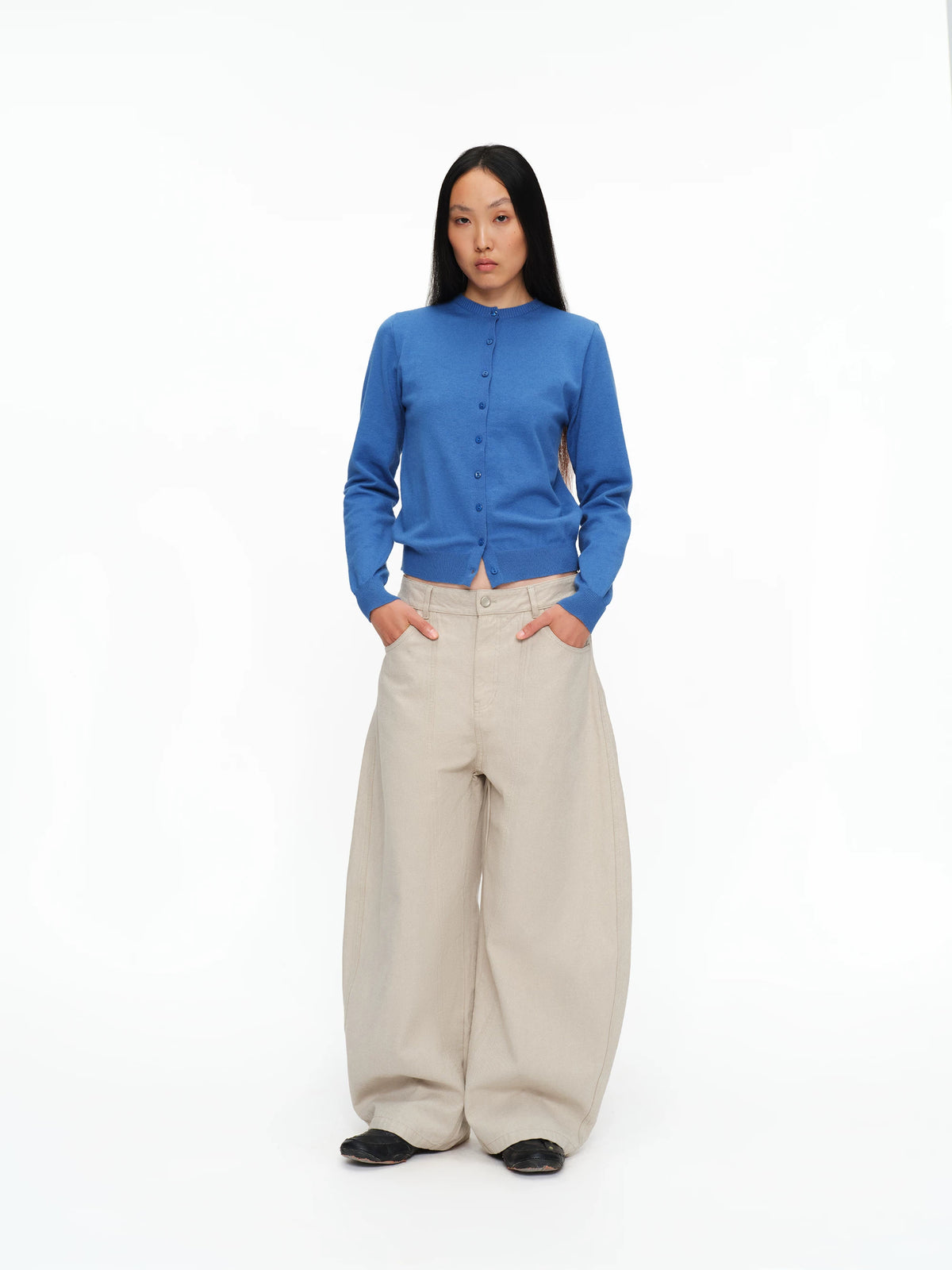 Fine-Knit Crew-Neck Cardigan