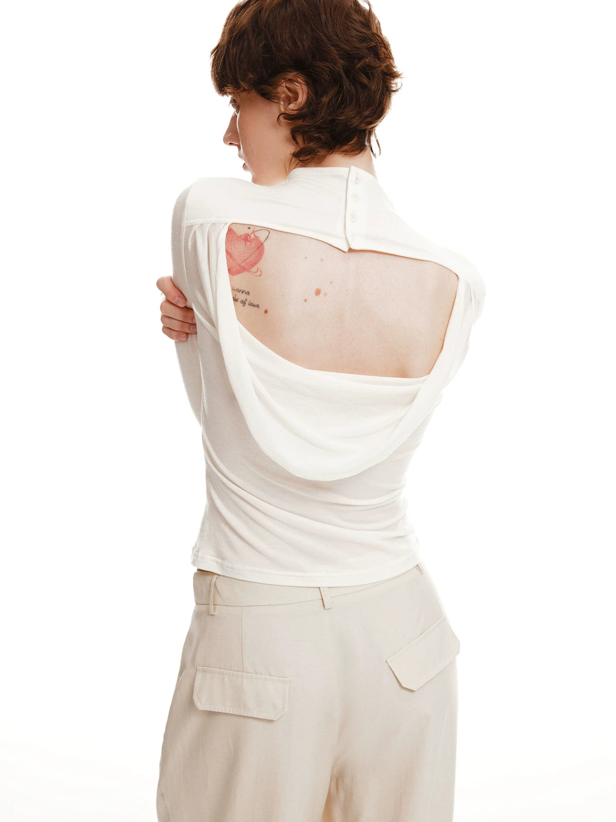 Open-Back Cowl Neck Lyocell-Wool Top