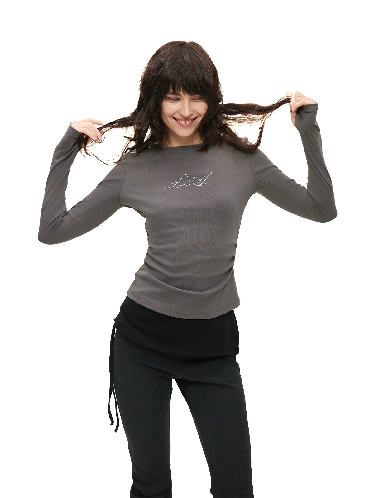 Crystal Letter Ruched Top