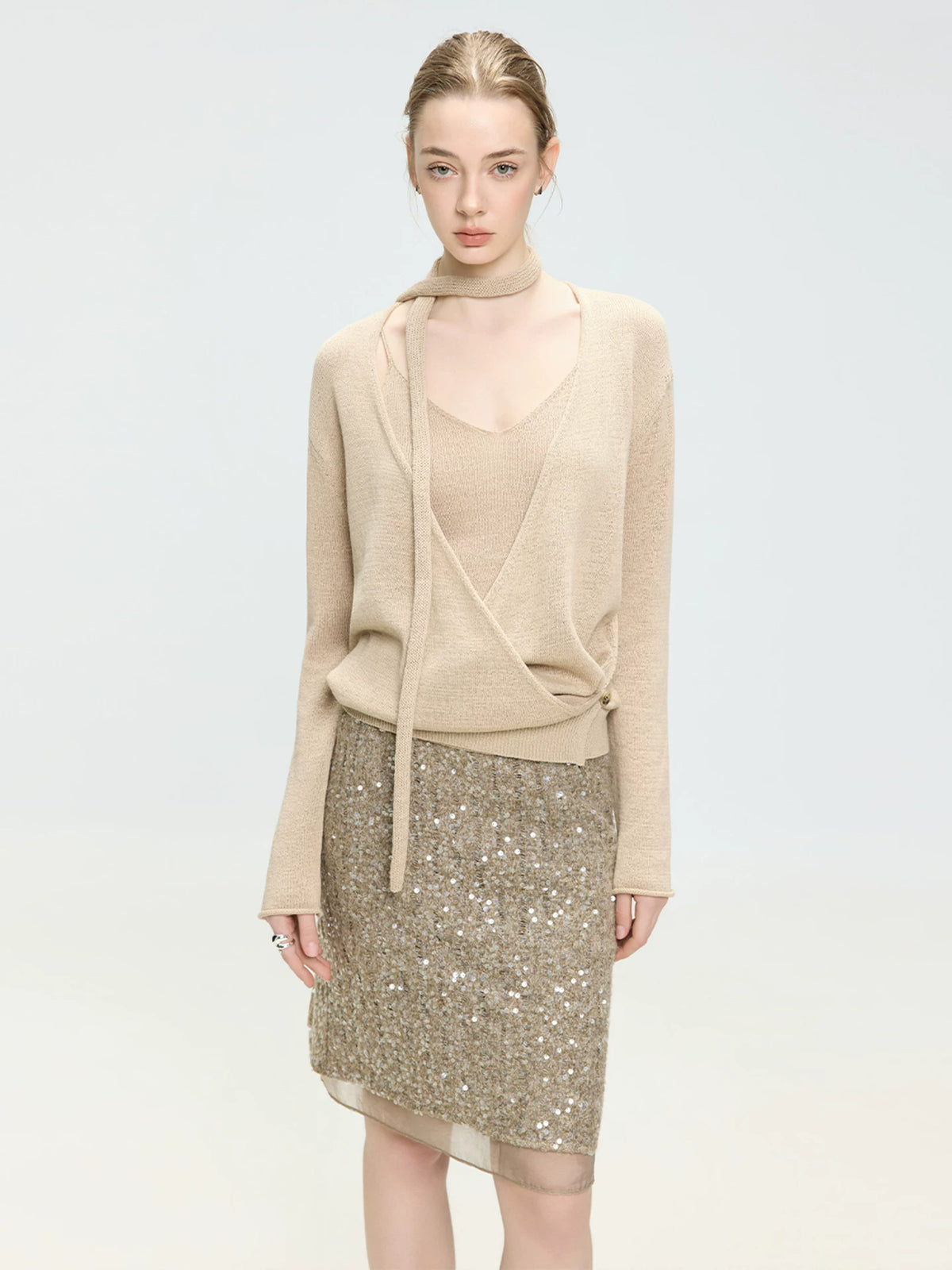 Sequin Slit Mini Skirt