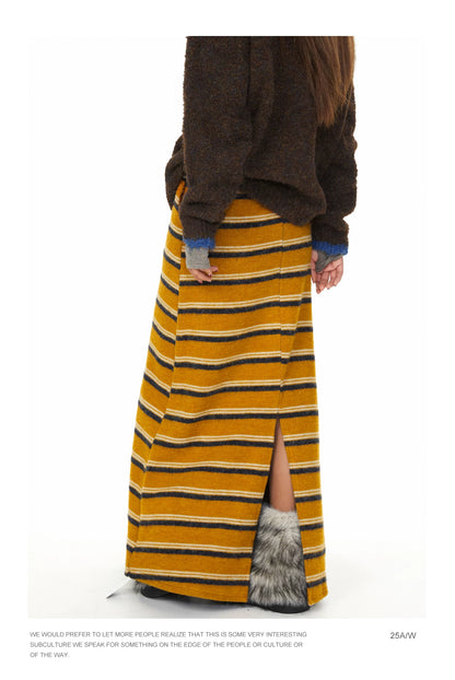 Mustard Striped Knit Midi Skirt in mustard yellow