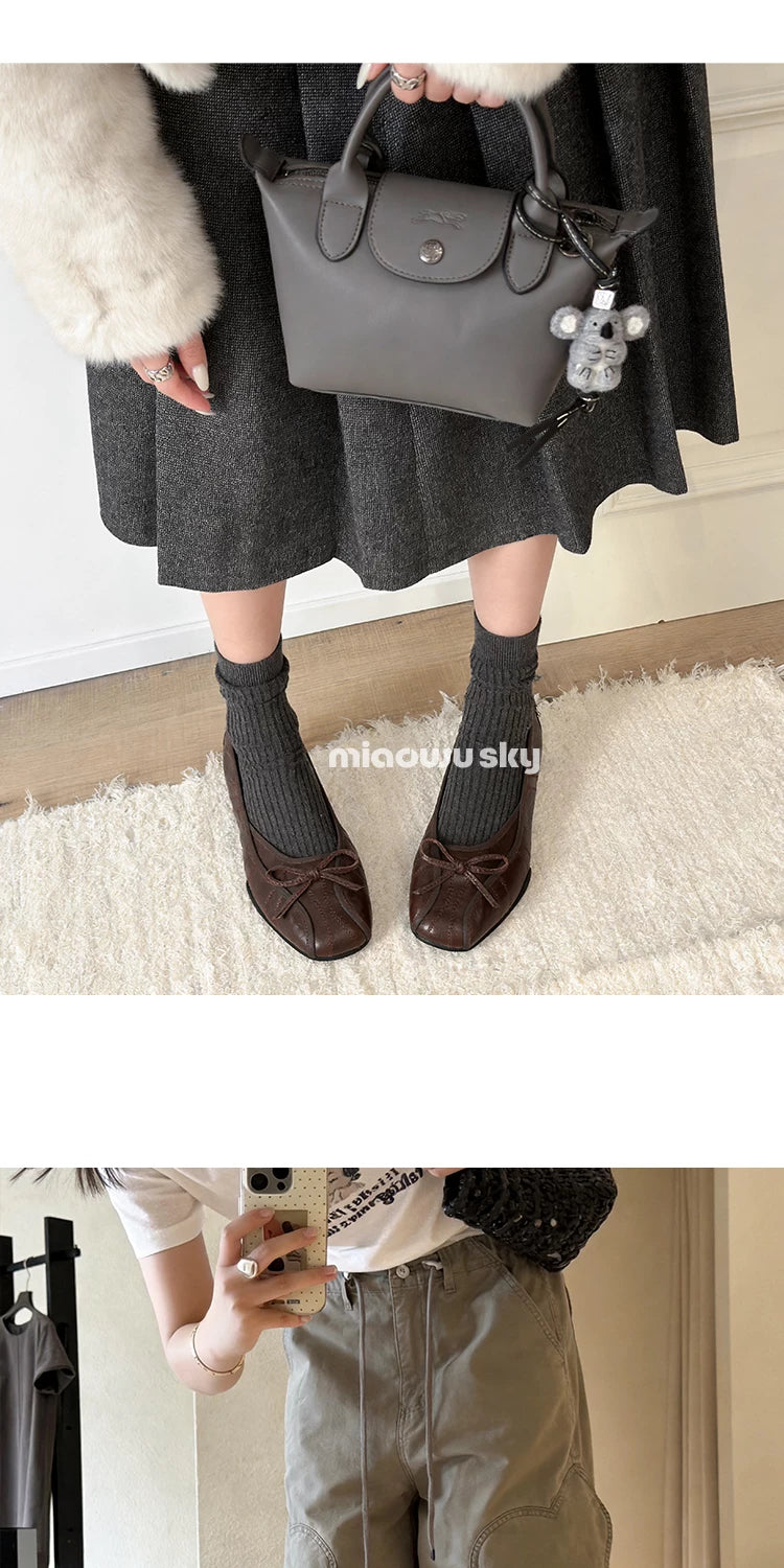Leather Bow Ballet Flats