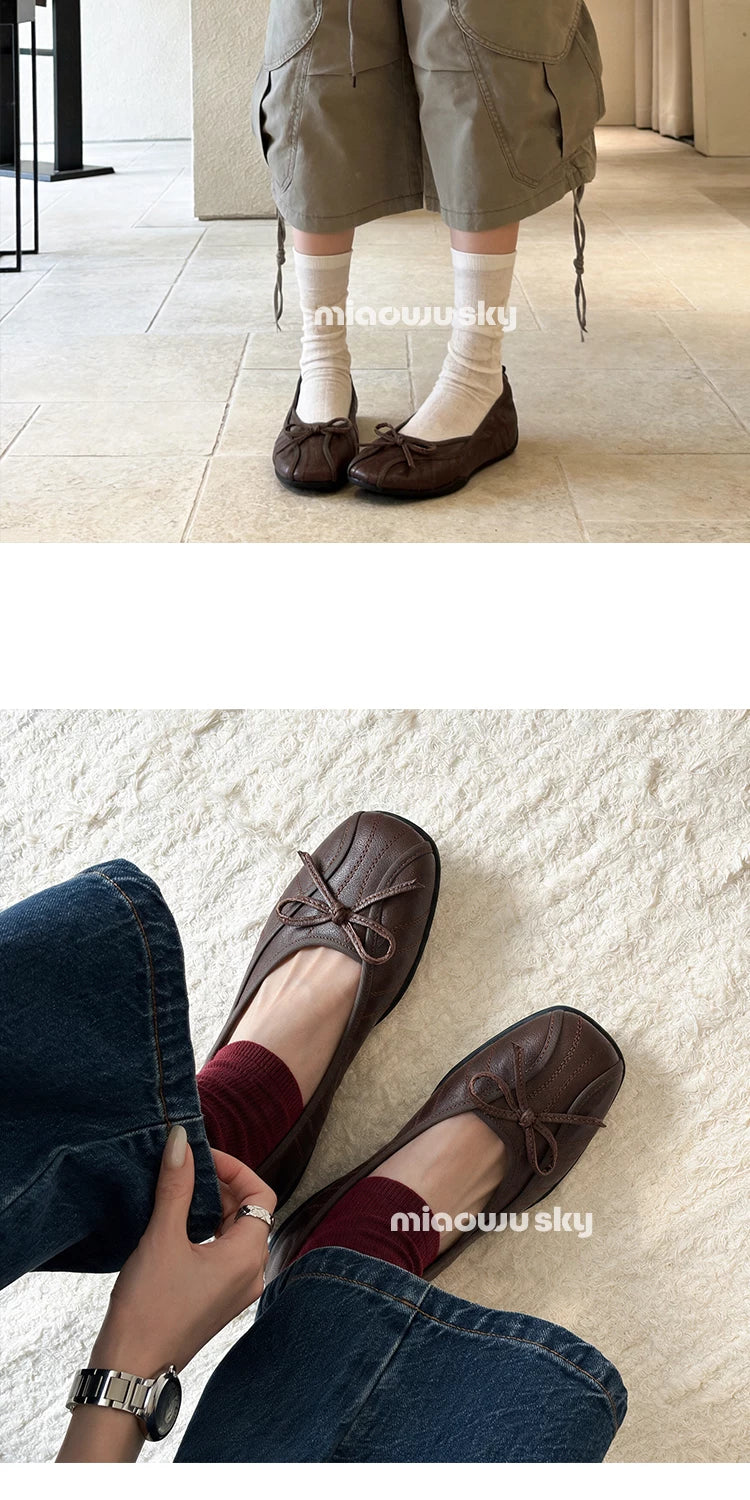 Leather Bow Ballet Flats