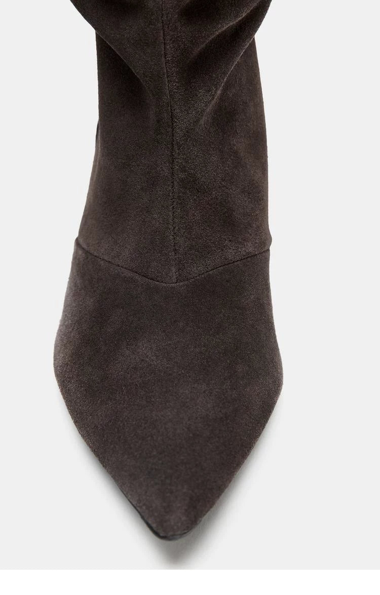Women's Ruched Pointed Toe Kitten Heel Knee-High Boots