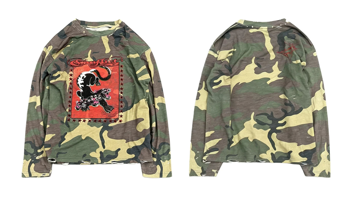 Front and back of the camouflage graphic shirt