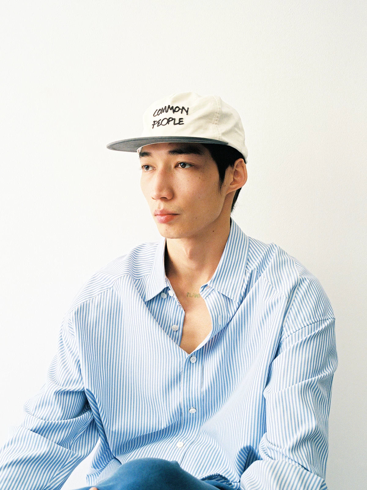 Vintage Washed 100% Cotton Flat Brim Baseball Cap with Chain Embroidery