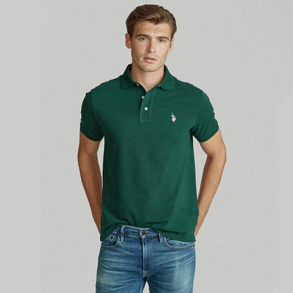 Embroidered Chest Logo Cotton Pique Polo Shirt