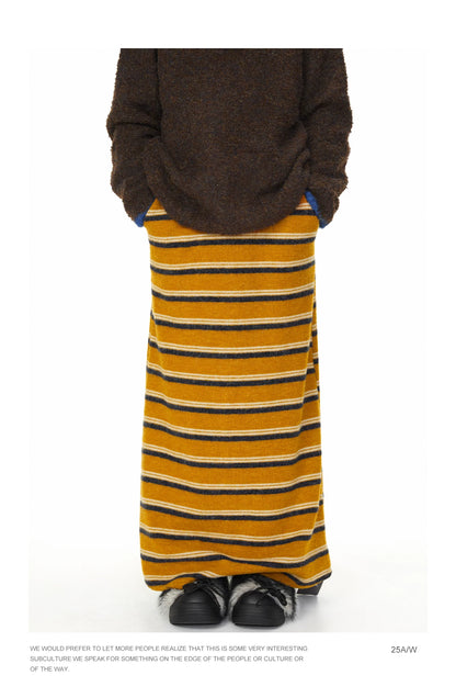 Mustard Striped Knit Midi Skirt in mustard yellow