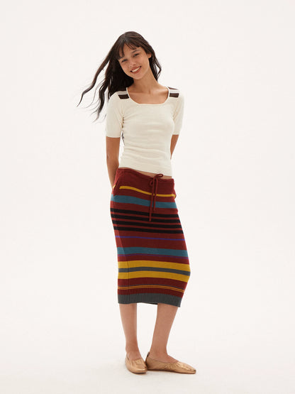Striped Knit Midi Skirt