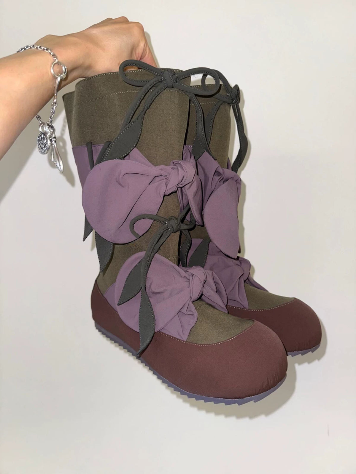 Round Toe Bow Detail Mid-Calf Boots product photo