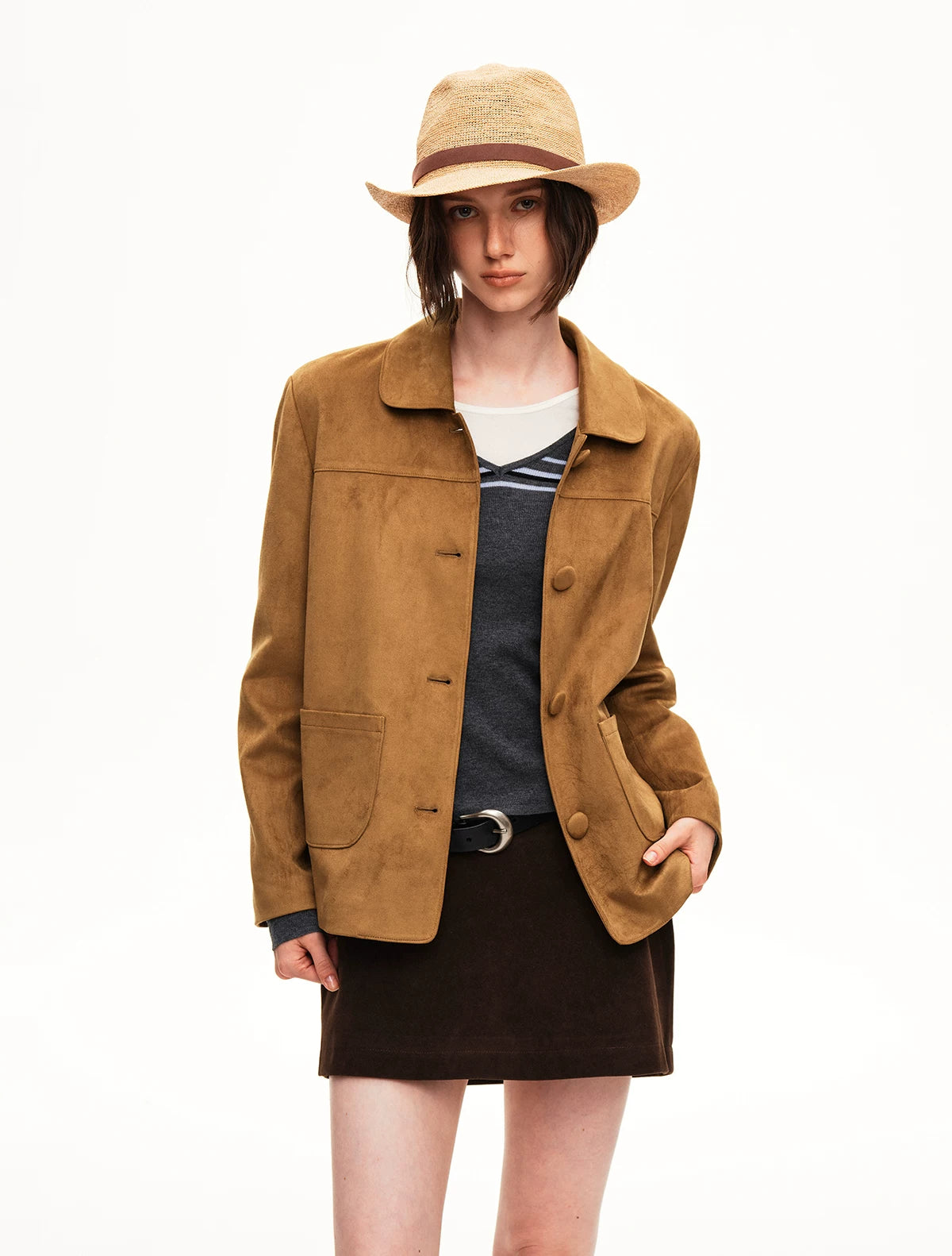 Suede-Effect Cropped Jacket