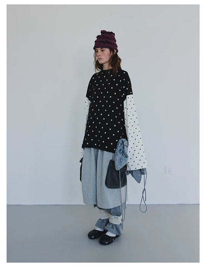 Star and Polka Dot Patchwork Long-Sleeve Top