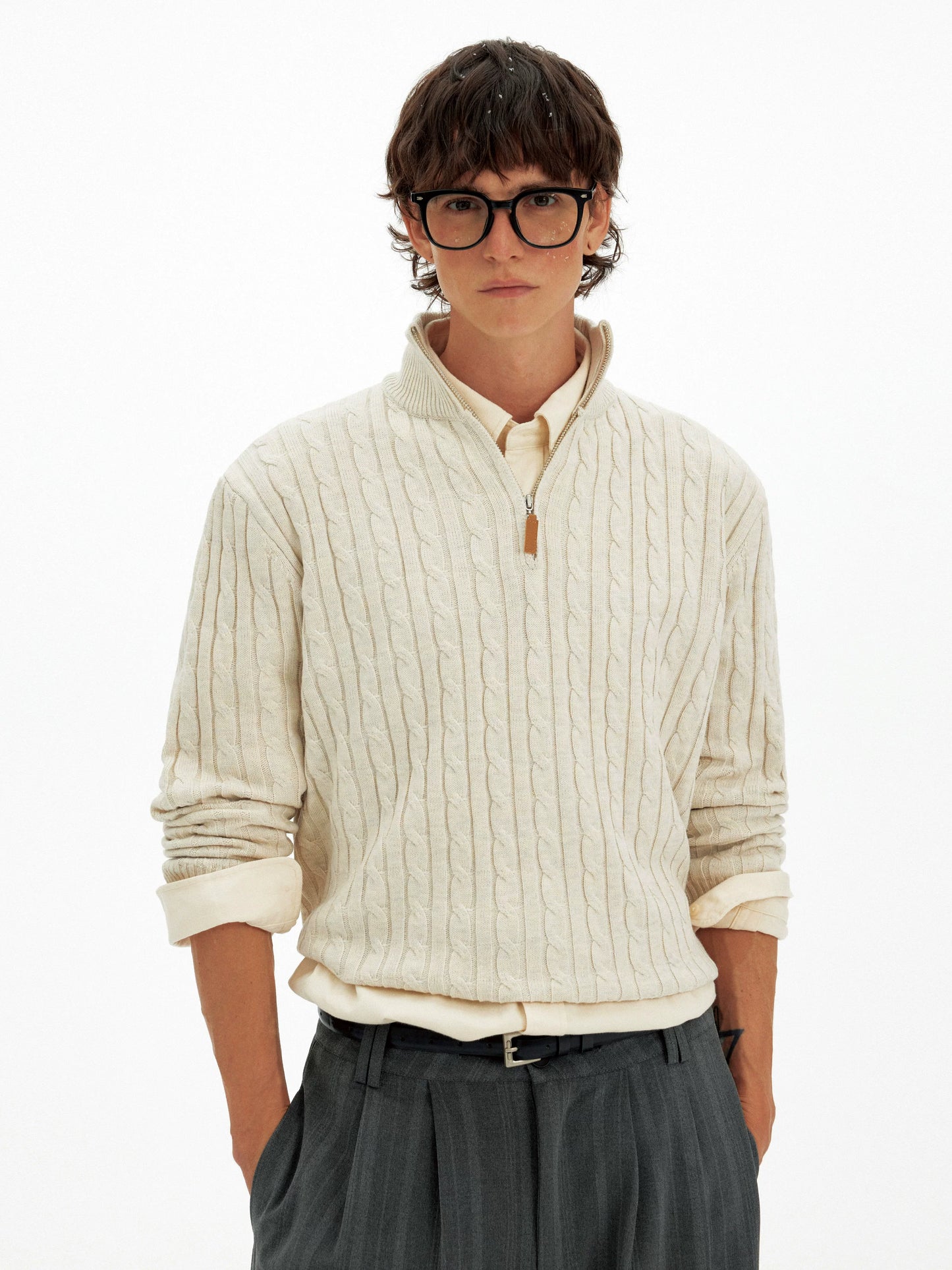 Unisex Vintage Cable-Knit Half-Zip Sweater