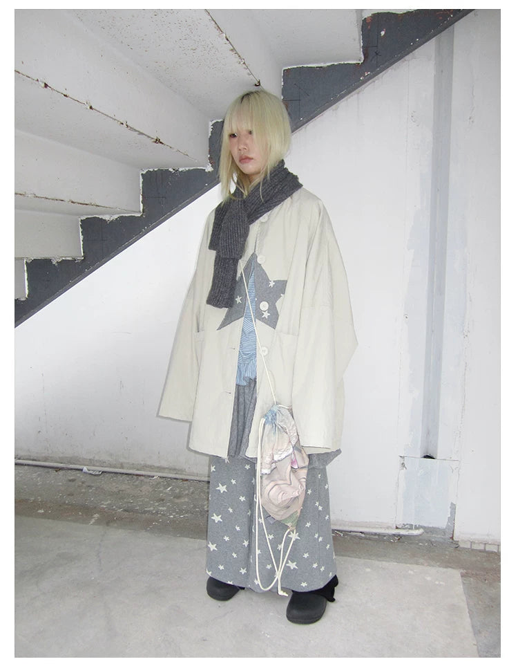 Star Print Mid-Length Button Cardigan